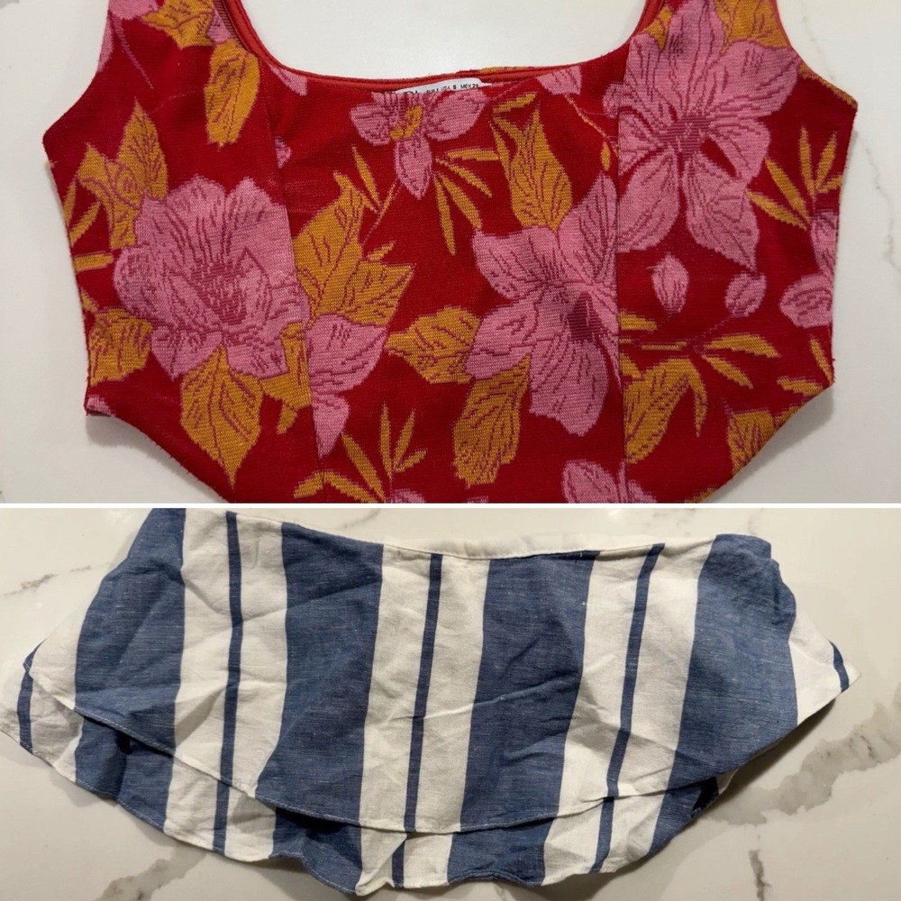 Lot Of 2 Zara/Wayf Bandeau Tops Sz XS/S Summer Festival Linen Floral